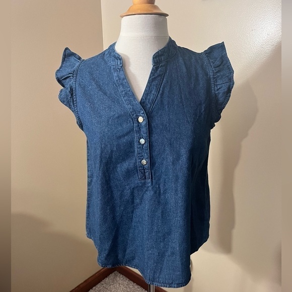 Draper James Ruffle Sleeves Denim Top Sz S - Picture 1 of 7